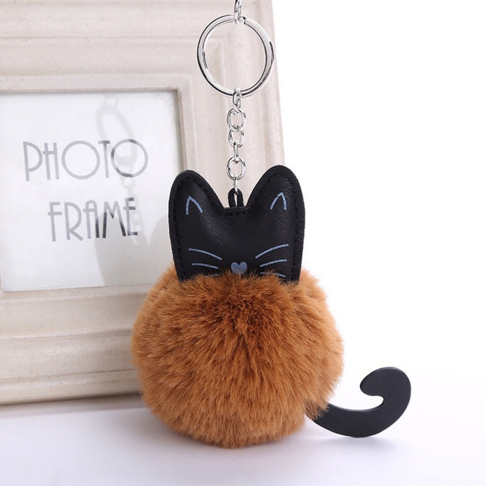 Brown Pompom Kitty Keychain